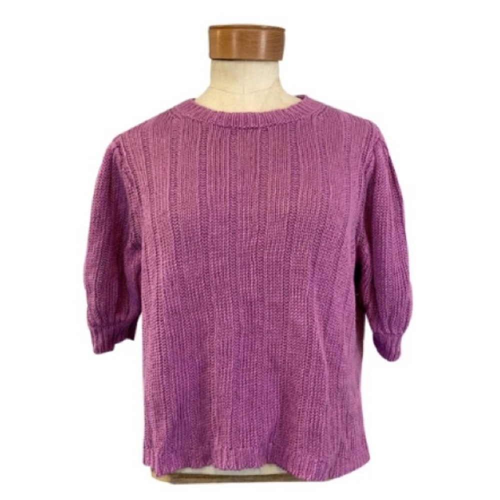 J. Crew Puff Sleeve Linen Open Knit Sweater Lavender